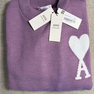 ami Lavender Crewneck Sweater with White Heart A